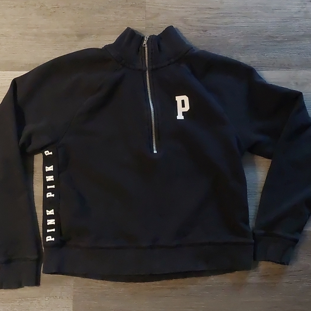 Victoria's Secret PINK 1/4 zip pullover sweatshirt S Black white
